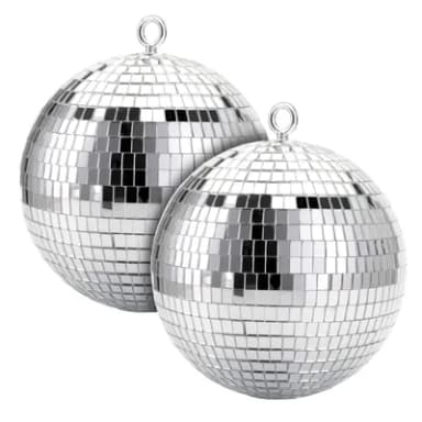 Suwimut 2 Pack Disco Light Mirror Ball,20 cm/8 Inches Cool and Fun Large Silver Hanging Disco Ball with Hanging Ring for Retro Party
