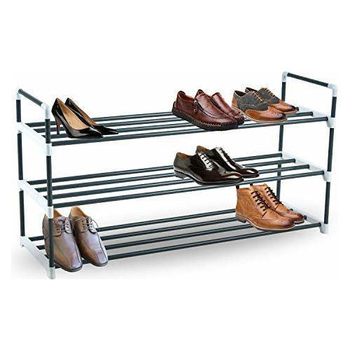 KEPLIN 3 Tier Shoe Rack, Heavy Duty Metal Footwear Boot Trainer Storage Rack Organiser for Tidy Wardrobe, Hallway, Bedroom, Quick Assembly No Tools Required, 90 x 29.5 x 53cm (Grey)