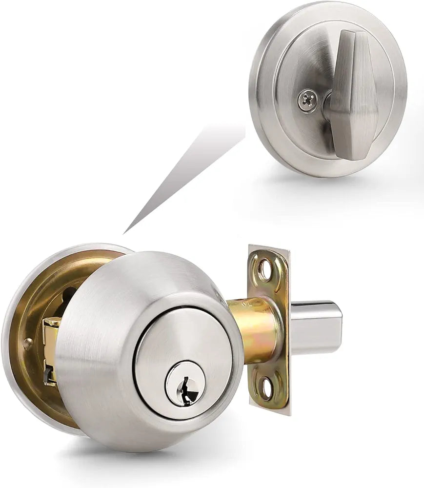 Probrico Deadbolt with Key, Cylinder Deadbolt Lockset, Front Entrance Deadbolt Lock, Security Single Deadnolt with Turn Lock, 1 Pack