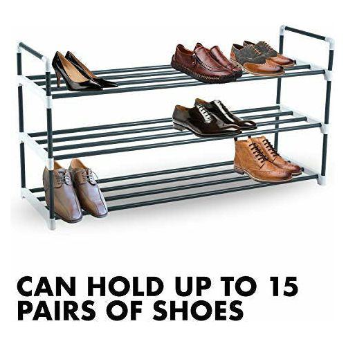 KEPLIN 3 Tier Shoe Rack, Heavy Duty Metal Footwear Boot Trainer Storage Rack Organiser for Tidy Wardrobe, Hallway, Bedroom, Quick Assembly No Tools Required, 90 x 29.5 x 53cm (Grey)