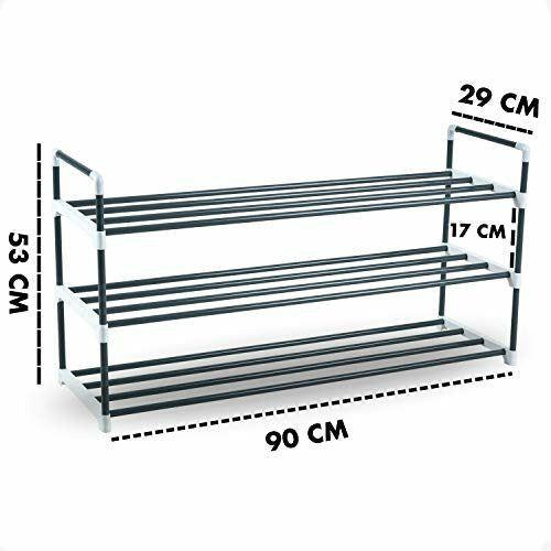 KEPLIN 3 Tier Shoe Rack, Heavy Duty Metal Footwear Boot Trainer Storage Rack Organiser for Tidy Wardrobe, Hallway, Bedroom, Quick Assembly No Tools Required, 90 x 29.5 x 53cm (Grey)