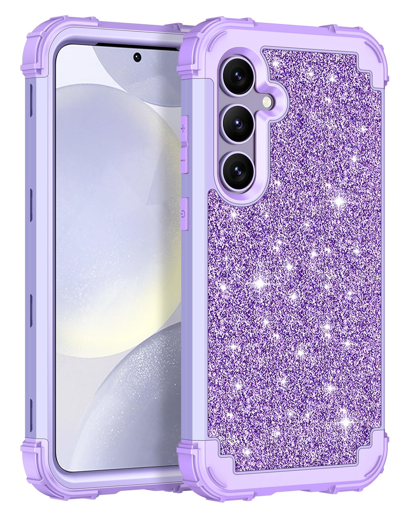 Petocase for Galaxy S24 5G Phone Case Shockproof Three-Layer Heavy Duty Hybrid Sturdy High Impact Protective Cover Girls Women Glitter Case for Samsung Galaxy S24 5G 2024,Shiny Purple