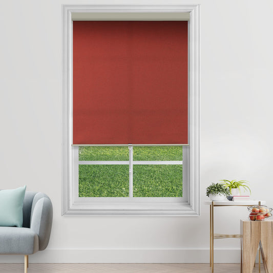 Deco Window Spring Roller Blinds 107 cm W X 213 cm L, Red Room Darkening Privacy Blackout Pull Down Shade with Cordless Lifting System for Home Office Light Filtering Sun UV Protection