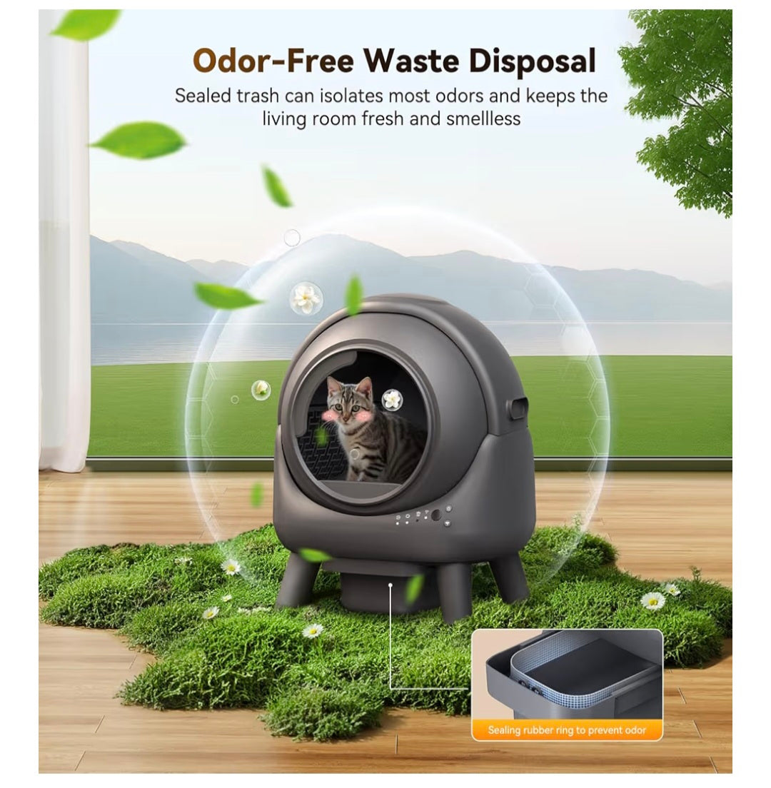Self Cleaning Cat Litter Tray, FEELNEEDY Odor Control Cat Litter Box APP Real-Time Monitor, 65L Automatic Litter Box for Multi-cats, Safety Sensors