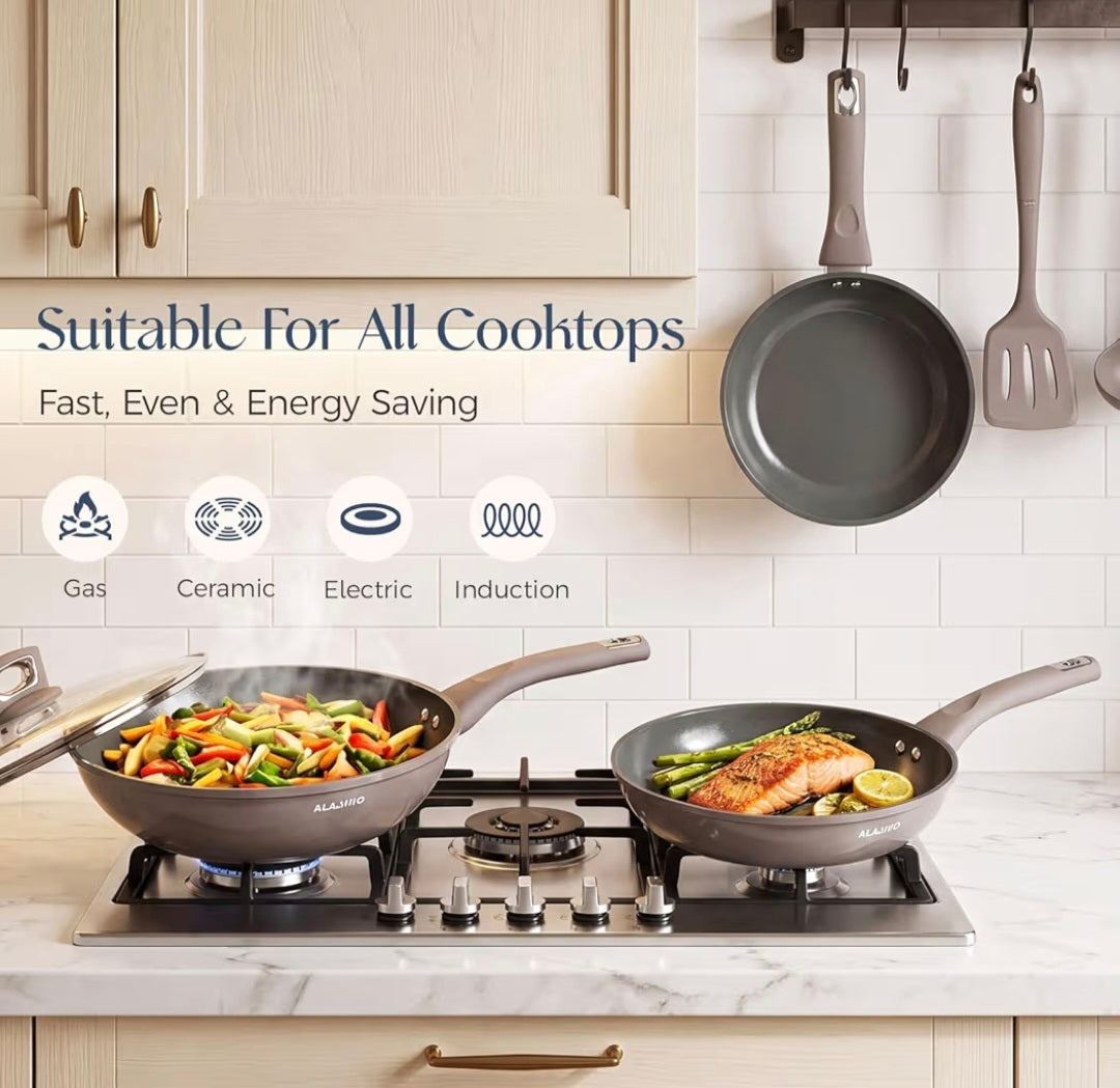 Non Stick Pots and Pans Set 19 Piece, Induction Hob Pan Set, Kitchen Cookware Sets Nonstick, Saucepan Sets with Lids, Frying Pans Set for Cooking, Saute Pan, Stock Pot
