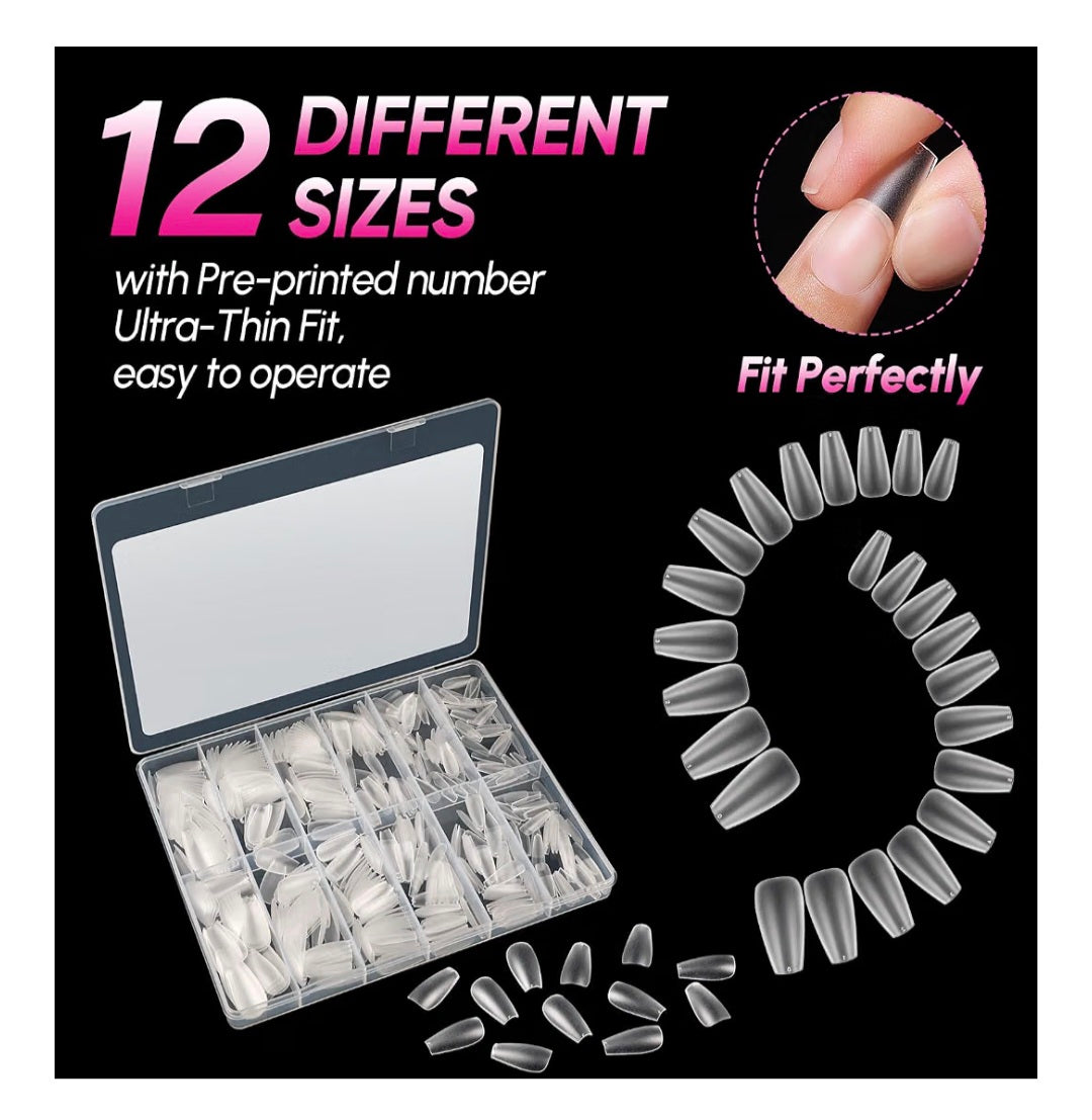 Medium Coffin Nail Tips, 504Pcs Pre-Shape Full Matte Press On Nail Fake Nails Nail Art Manicure 12 Sizes