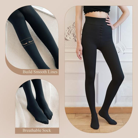 SIMYJOY Fleece Lined Tights Women, Warm Tights Winter Thermal Pantyhose Fleece Lined Leggings for Woman, 320g Opaque Black Full Foot/Thick Fleece Lined