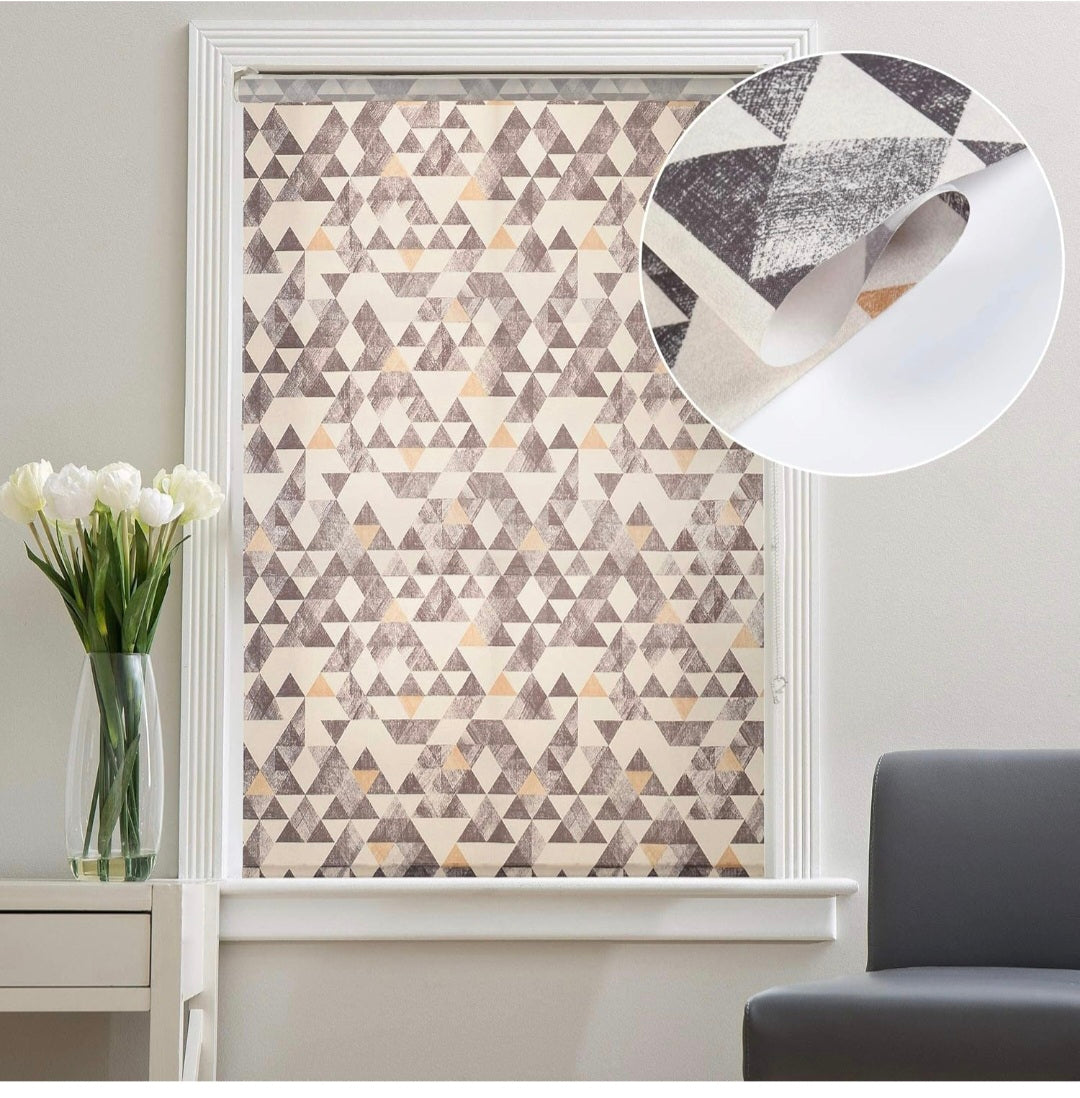 Corded Waterproof Semi-Blackout Printed Roller Blinds (150cm W X 213 cm L, Grey) Geometric Pattern Polyester Blend Waterproof Non Blackout UV Protection Easy Fit Window Shades for Home & Office-by Deco Window