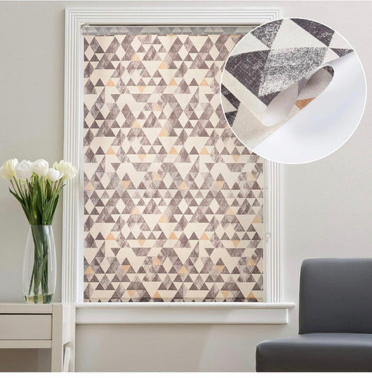 Corded Waterproof Semi-Blackout Printed Roller Blinds (150cm W X 213 cm L, Grey) Geometric Pattern Polyester Blend Waterproof Non Blackout UV Protection Easy Fit Window Shades for Home & Office-by Deco Window