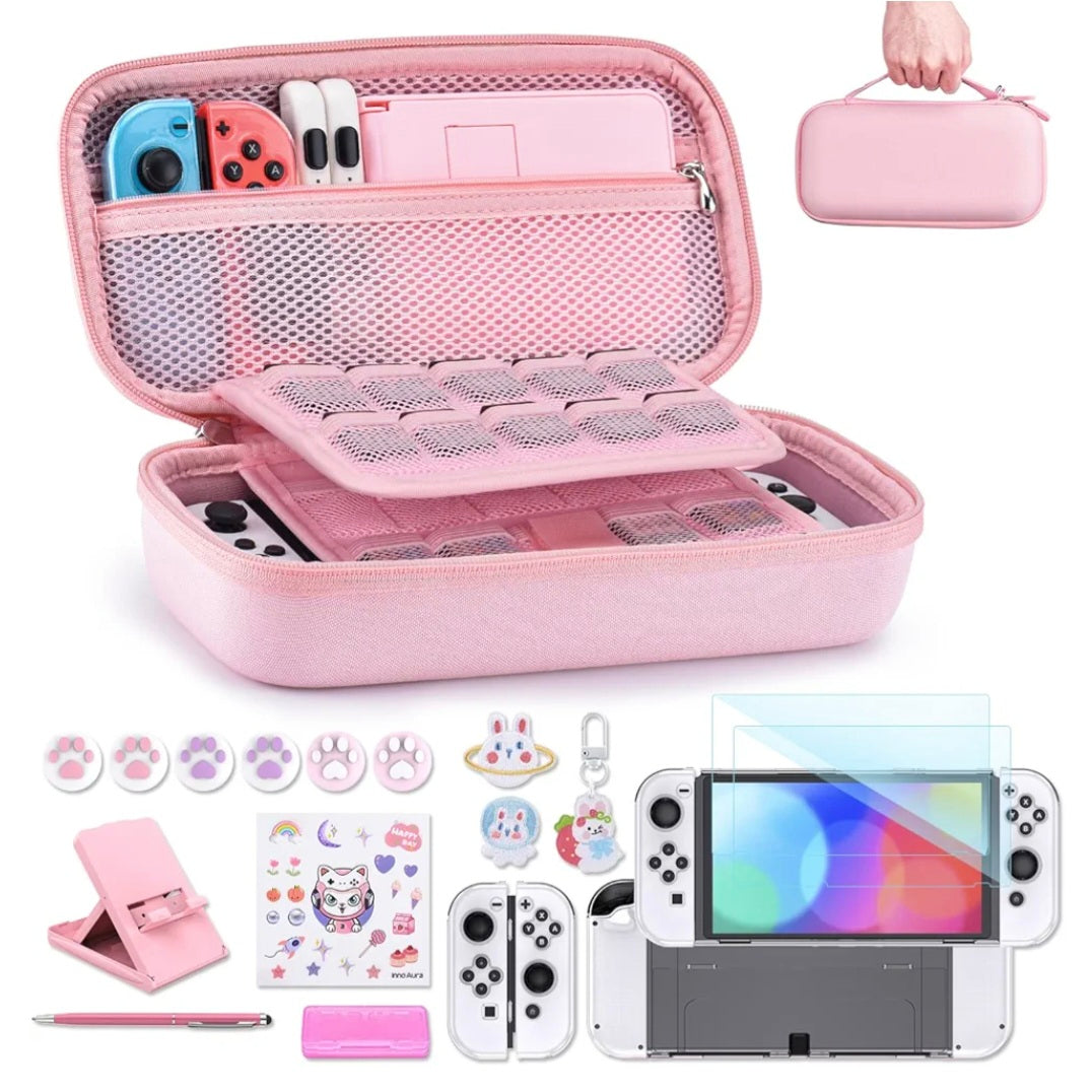 Switch Case for NS Switch/Oled, innoAura 16 in 1 Switch Accessories Bundles with Switch Carrying Case, Switch Game Case, Switch Protective Case, Switch Stand, Switch Thumb Caps,3 colours