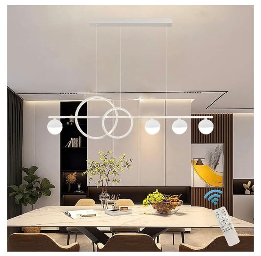 Lanekd Dining Table Lamp Modern LED Pendant Lights 120cm Dimmable Hanging Lamp Bedroom Ring Chandelier Height Adjustable with Remote Control Office Living Room Kitchen Suspension Lamp White