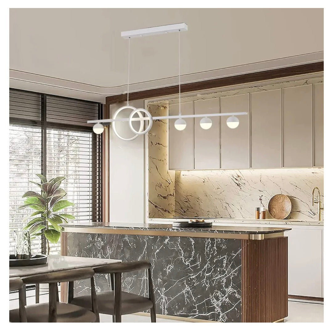 Lanekd Dining Table Lamp Modern LED Pendant Lights 120cm Dimmable Hanging Lamp Bedroom Ring Chandelier Height Adjustable with Remote Control Office Living Room Kitchen Suspension Lamp White