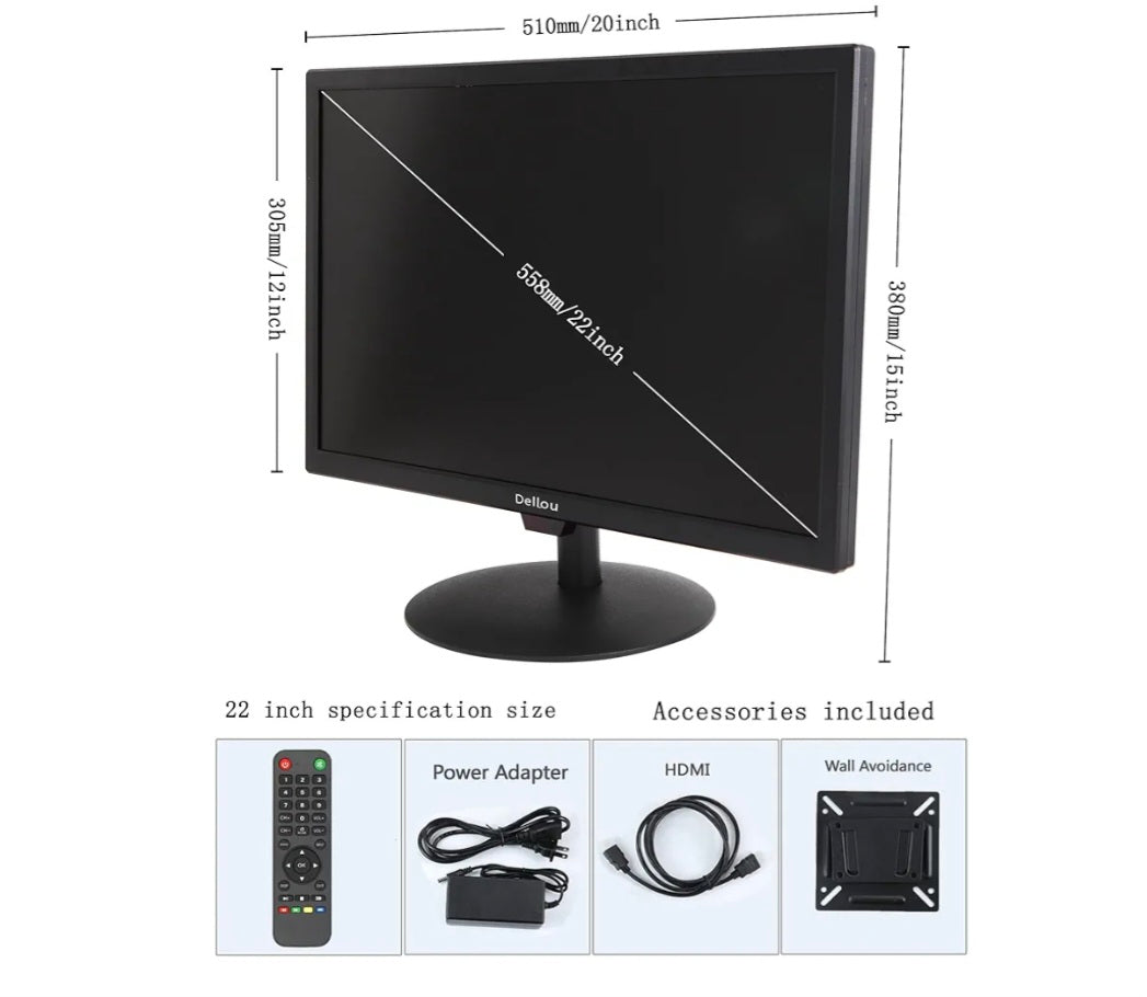 22 Inch TV LCD Display Video MultiFunction interface PC HDMI AV BNC VGA USB Input 1920x1080 Full HD Computer Monitor Built-in Speakers