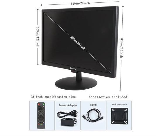 22 Inch TV LCD Display Video MultiFunction interface PC HDMI AV BNC VGA USB Input 1920x1080 Full HD Computer Monitor Built-in Speakers