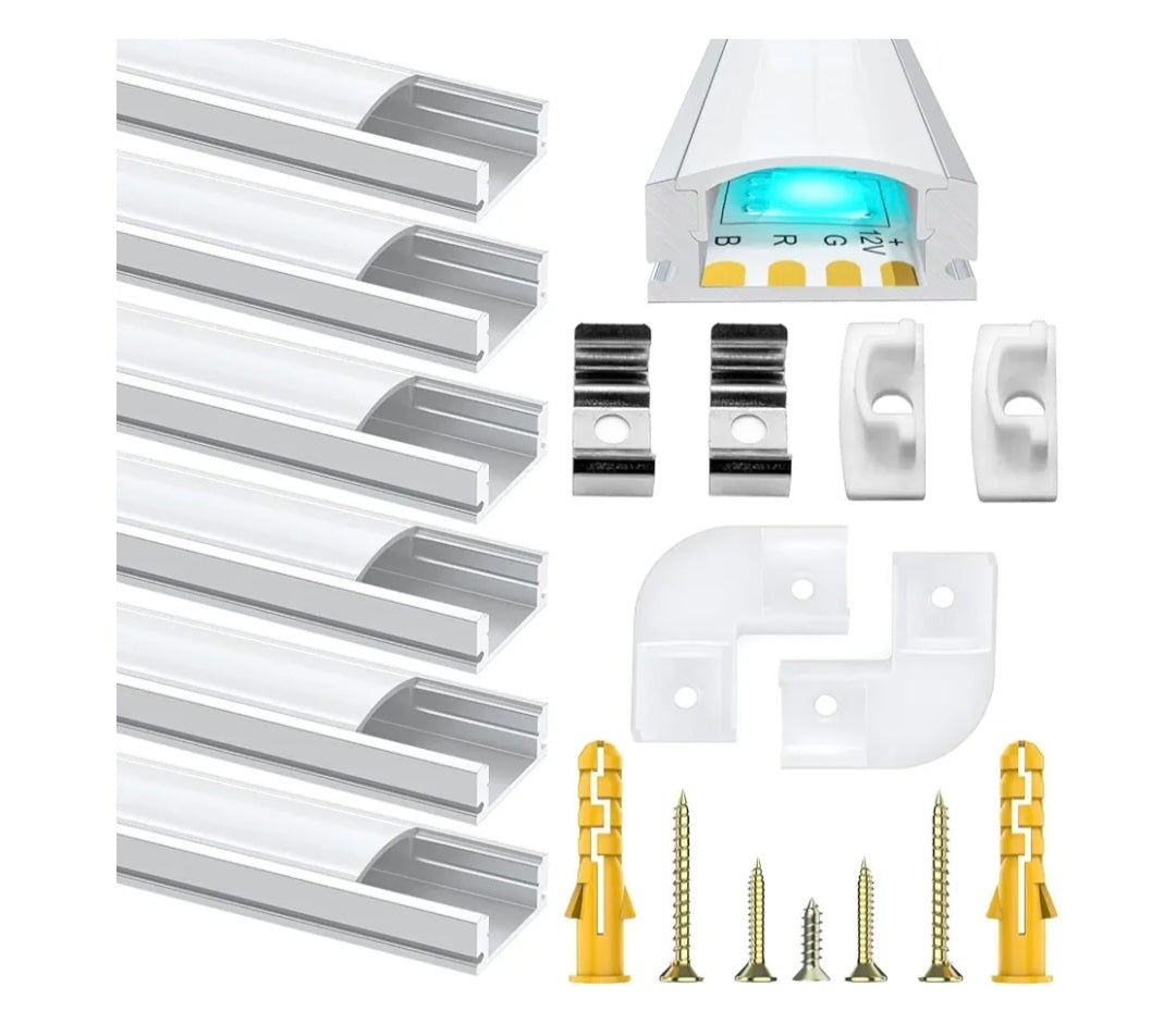6 Pack Led Aluminum Profile, 1Meter/3.3ft U-Shape Led Aluminum Channel, Led Profile with Milky White Cover. LED Channels and LED Diffusers with End Caps, Mounting Clips and Corner Connectors