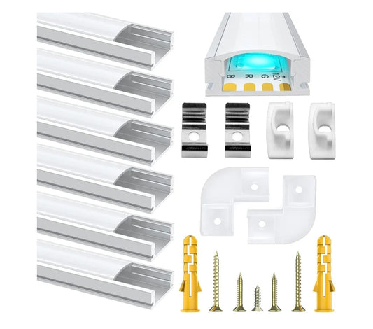 6 Pack Led Aluminum Profile, 1Meter/3.3ft U-Shape Led Aluminum Channel, Led Profile with Milky White Cover. LED Channels and LED Diffusers with End Caps, Mounting Clips and Corner Connectors