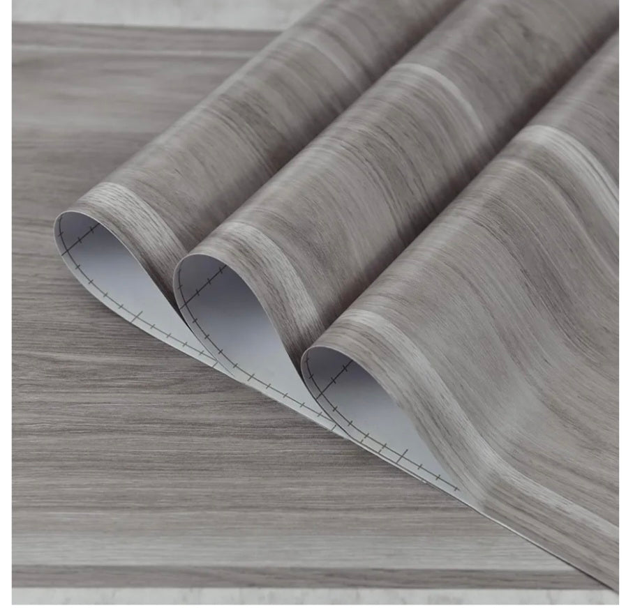 TOTIO Grey Wood Grain Vinyl Self Adhesive Wallpaper - Waterproof Matt Thicken Bubble-Free Design 40CMx3M - Gray Effect Vinyl Wrap Sticky Back Plastic PVC Wall Sticker Worktop Covering