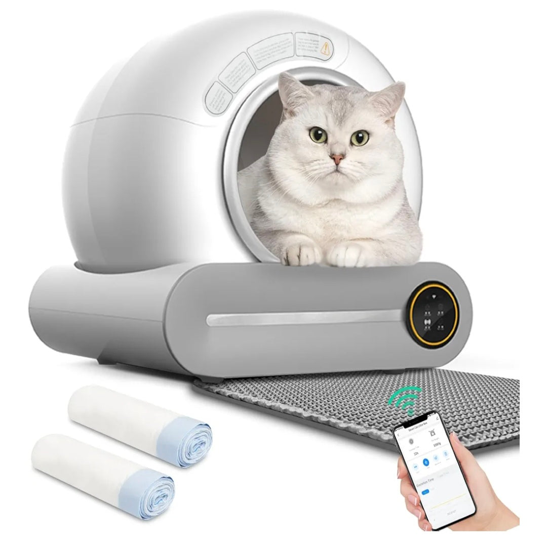 *see description Self Cleaning Cat Litter Tray, Smart Automatic Cat Litter Box, 65L Extra-Large Capacity, Odor Control, APP Control, Safety Protection Robot Litter Box for Multiple Cats
