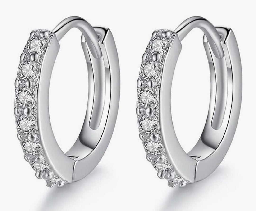 Sterling Silver 925 Hoop Earrings for Women Cubic Zirconia Sleeper Small Hoop Earrings Silver Hypoallergenic Huggie Earring with Gift Box