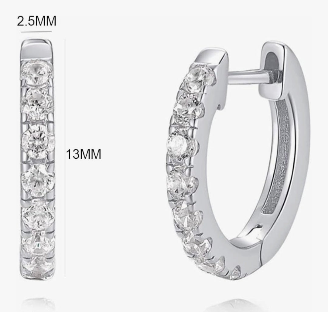 Sterling Silver 925 Hoop Earrings for Women Cubic Zirconia Sleeper Small Hoop Earrings Silver Hypoallergenic Huggie Earring with Gift Box