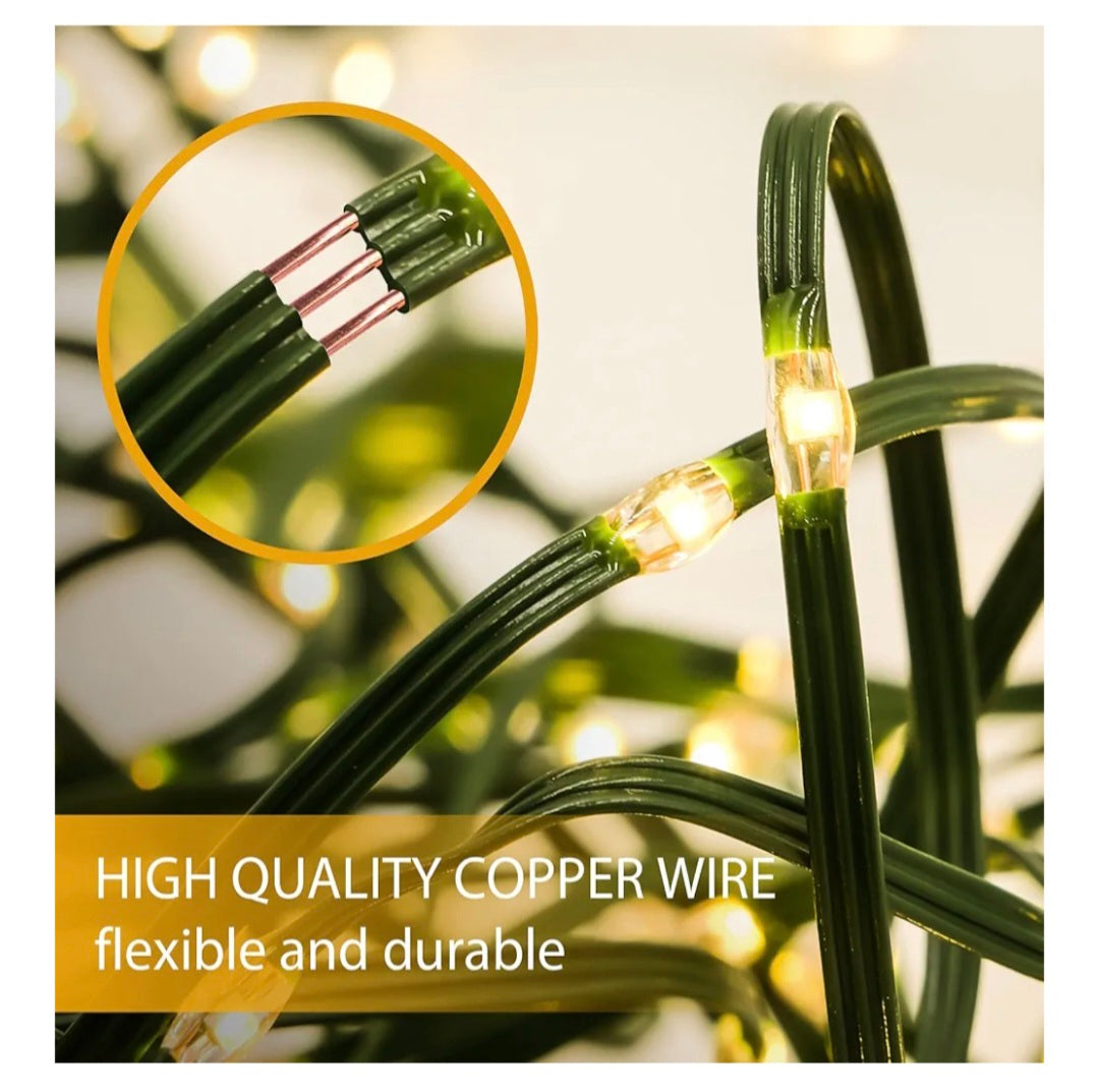 Warm White LED String Light Chain with 8 Modes IP44 Waterproof Copper Wire Fairy Lights for Outdoor and Indoor Use Garden Party Decoration 60m
