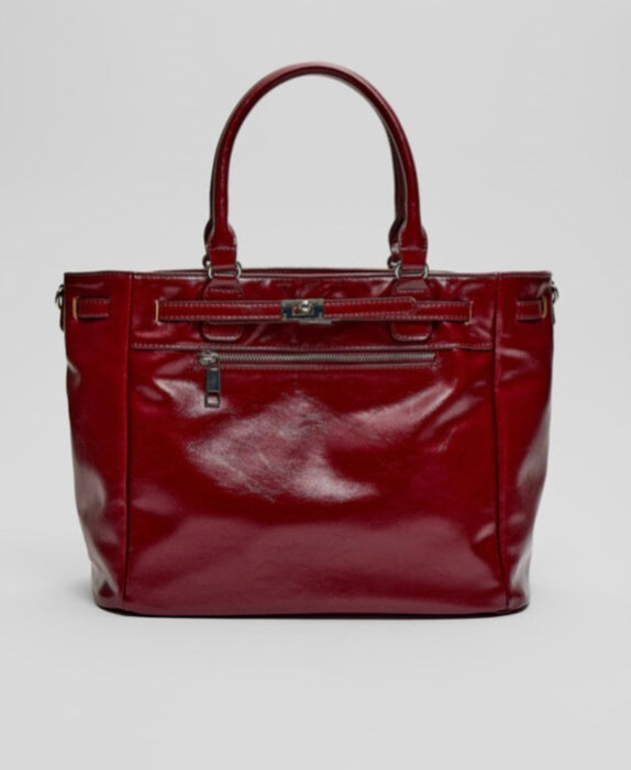 Stradivarius Buckle Tote Bag with Strap Burgundy