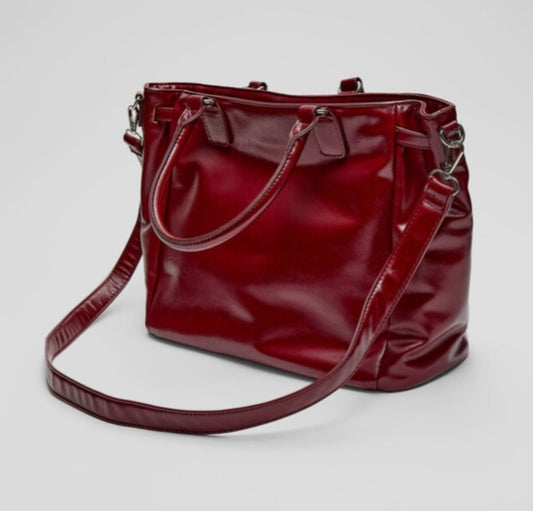 Stradivarius Buckle Tote Bag with Strap Burgundy