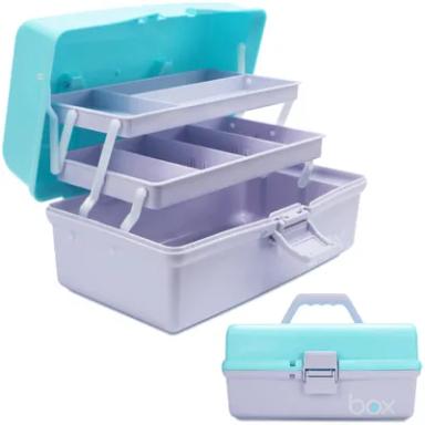 Creahaus 12in 3 Layer Multipurpose Storage Box/Craft Storage Boxes With Compartments/Plastic Black Tool Box/Medicine Storage Box/Hair Accessories Organiser/Sewing Box with 2 Trays