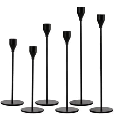 Suwimut Set of 6 Matte Black Candle Holders, Tall Candlestick Holder for Taper Candles, Decorative Table Metal Candle Stand for Dinning, Wedding, Party, Fits 3/4 Inch Slim Candles