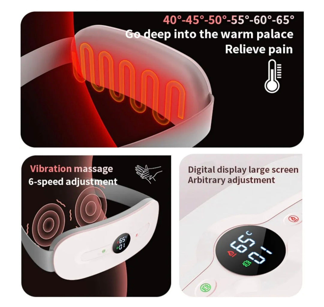 Period Pain Relief Heating Pad, Portable Menstrual Heat Pad with 6 Heat Levels & 6 Massage Modes & Auto Shut Off, Period Cramps & Backache(White/Pink)