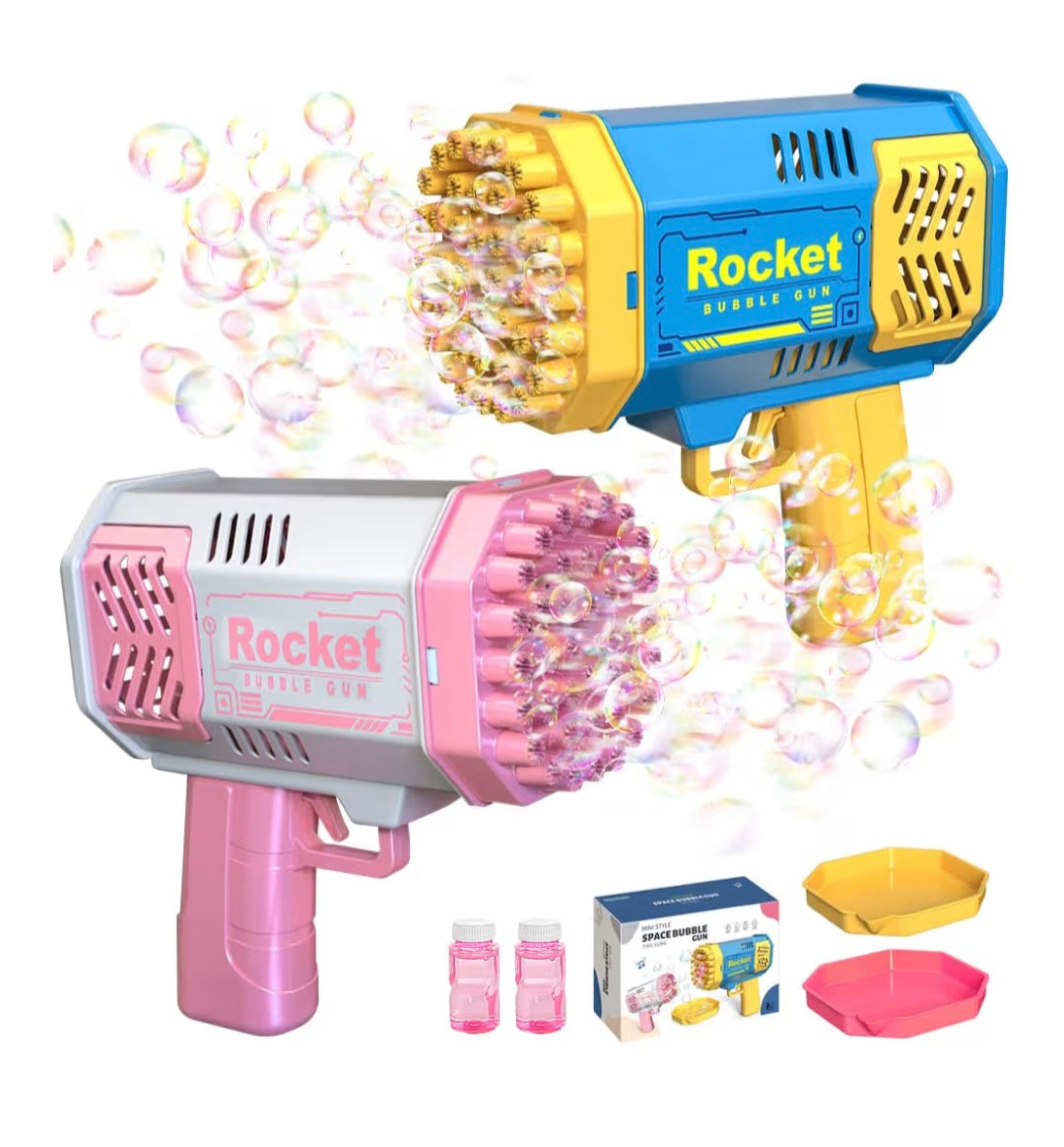 Bubble Gun for Kids, 2 Pack 40 Holes Bazooka Bubble Gun Machine with 4 Bubble Solution, Bubble Blaster Toy, 5000+ Bubbles Per Min, Bubble Maker Pink or Blue