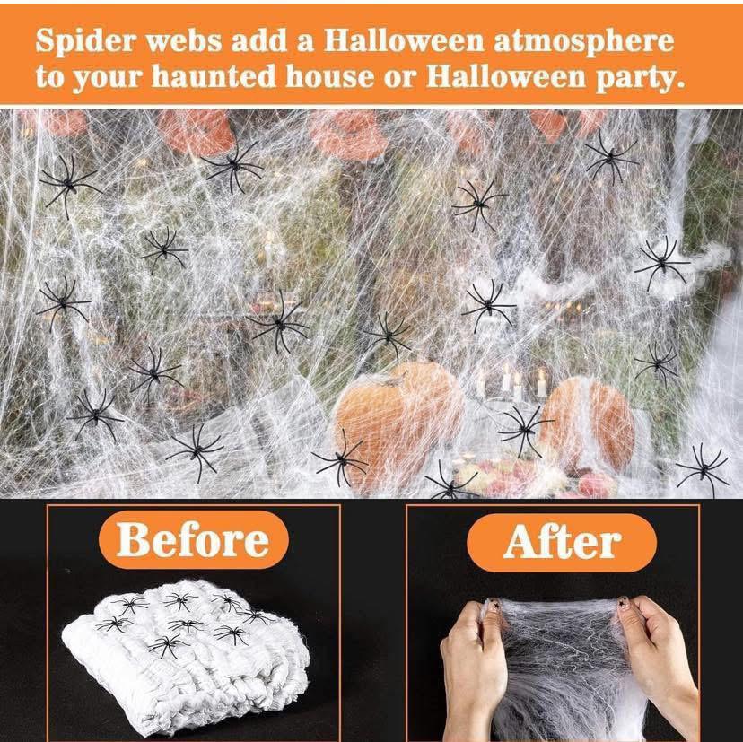 1500sqft Halloween Spider Web Decorations 300g Stretchable Halloween Cobwebs with 50pcs Fake Spiders Halloween