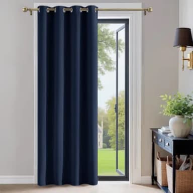 PONY DANCE Single Thermal Door Curtain - Privacy Protection Eyelet Blackout Curtain for Nursery Noise Reduction Curtain for Bedroom/Kitchen, 52 inch x 84 inch, Navy Blue
