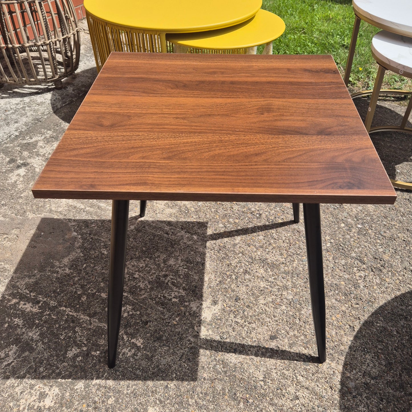 Square Dark Wood Coffee Table with Black Legs