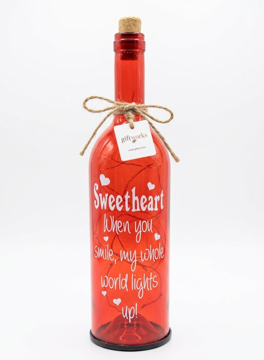 LED Glass Starlight Bottle, Quote 'Sweerheart When You Smile, My Whole World Lights Up!'
