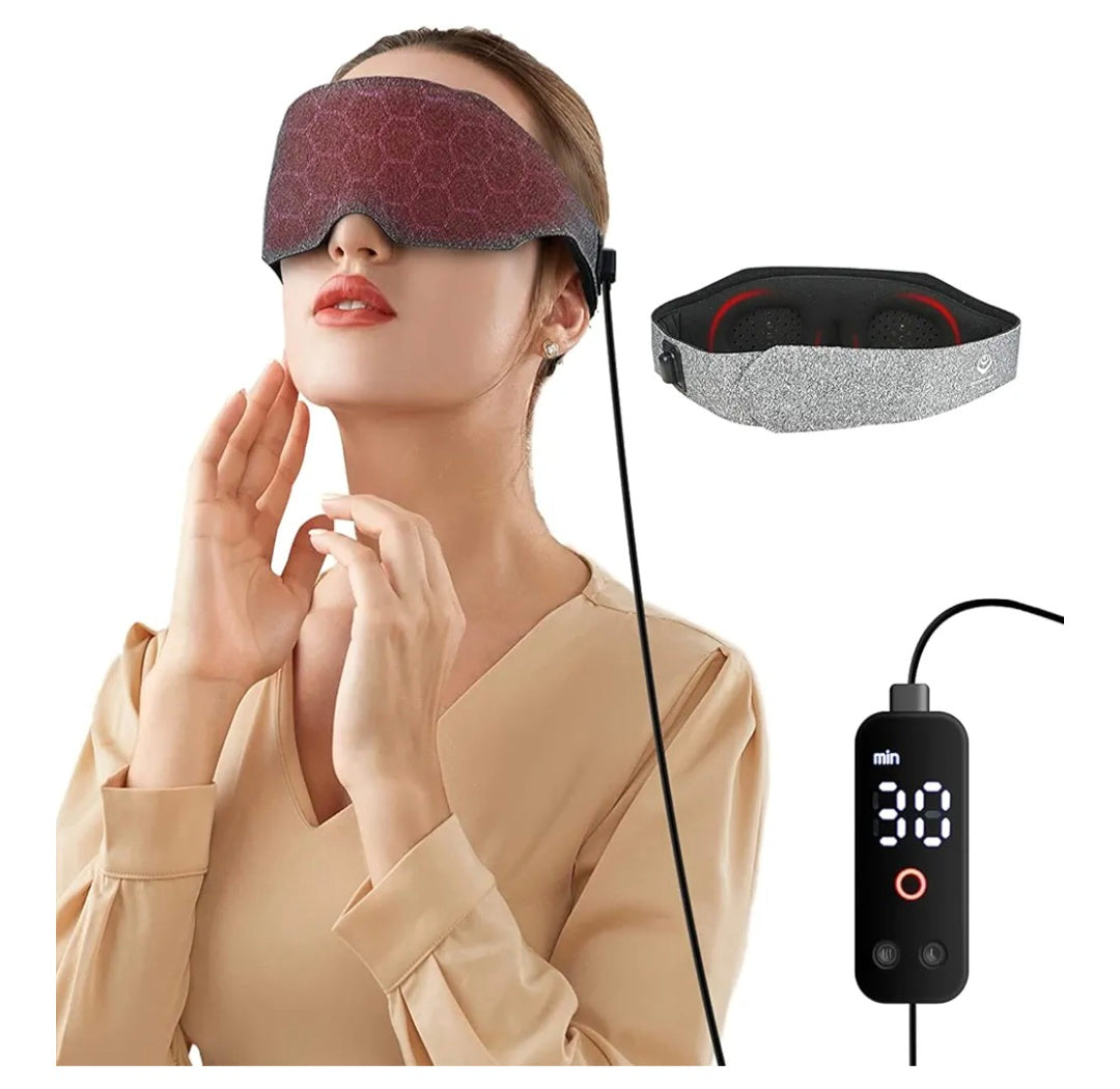 Heated Eye Mask, Massaging USB Electric Eye Mask Heated w/Adjustable Temp & Strap, Timer, 3D Design, Warm Eye Compress Alleviating Dry & Puffy Eyes, Stye, Blepharitis, MGD, Dark Circle