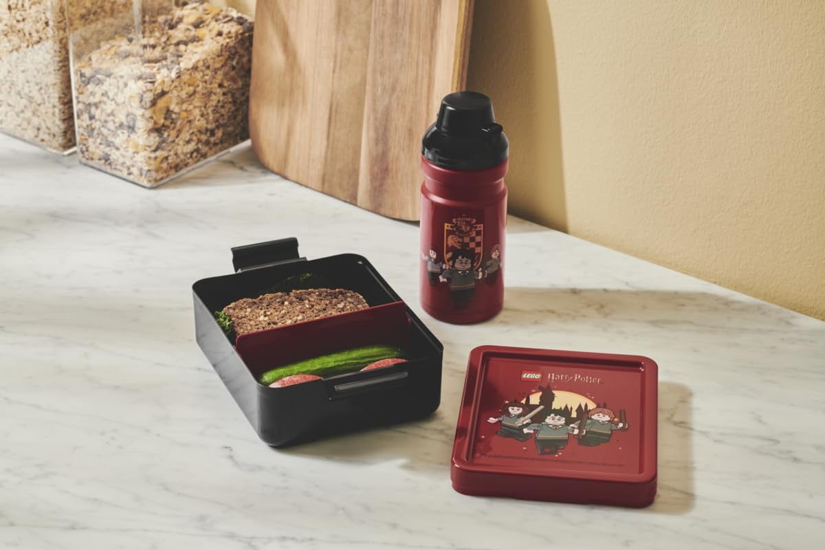 LEGO Harry Potter Gryffindor Lunch Set - Red & Grey, 390ml Bottle & Box, Dishwasher Safe