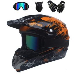 Motocross Helmet, with Goggles Mask Gloves, Youth Kid Full-Face Off Road Motorcycle Crash Helmet, MTB BMX Downhill Quad Bike Enduro Racing Dirt Bike Helmet,Orange various sizes