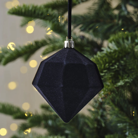 Black Flocked effect Diamond Bauble (D) 80mm