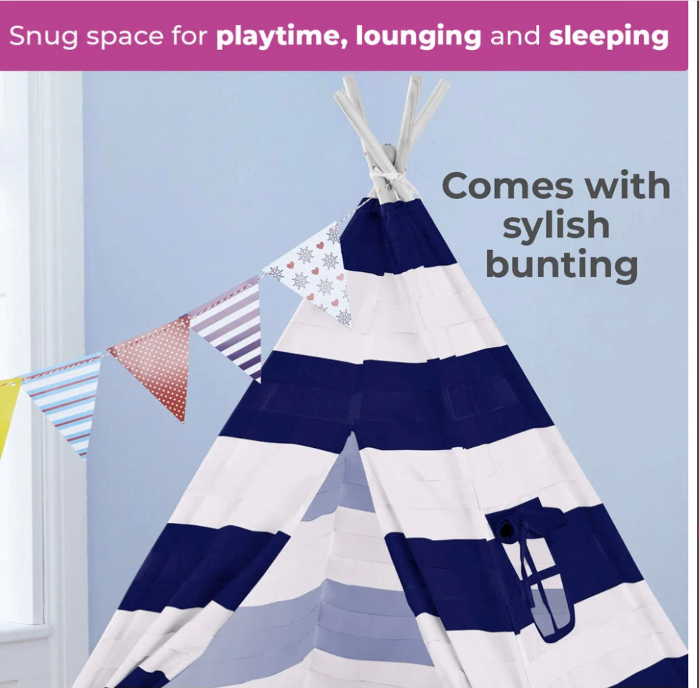 Neo Navy and White Stripe Canvas Kids Indian Tent TeePee