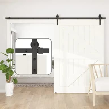 SANKEYTEW 244cm/8ft Sliding Door Kit,Single Wood Barn Door Sliding Kit,Heavy Duty Sliding Barn Door Kit,Black Sliding Door Track