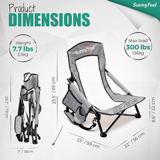 SUNNYFEEL Low Beach Camping Folding Chair, Portable Backpacking Chairs with Mesh Back,Cup Holder,Carry Bag Compact & Heavy Duty for Adults 300 LBS for Outdoor Picnic Fishing Concert Sand Lawn