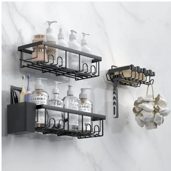 AceMining Shower Caddy, 3 Pack Black Shower Storage Organiser with Hooks