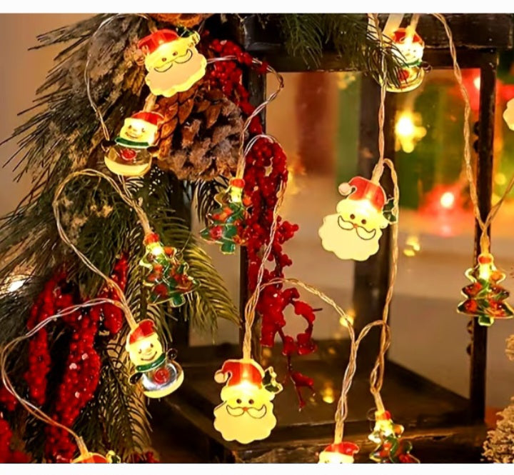 1pc 1.5/3M Christmas Decor Led Lights String, Christmas Classic Santa & Snowman Design Light, Battery Operated, Christmas Indoor Wall & Room Decorations, Christmas Tree Decorations, No Battery Included