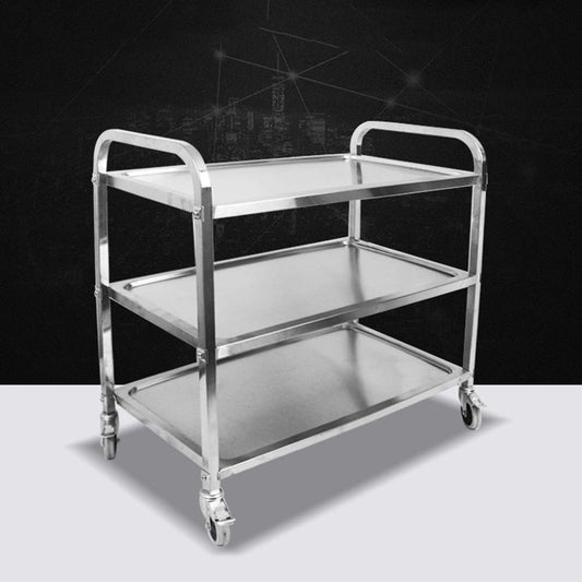 3-Tier Stainless Steel Rolling Service Trolley with Brake, Durable 201 Stainless Steel,Assembly for Kitchen, Restaurant, or Home Use, Metal Rolling Storage Cart