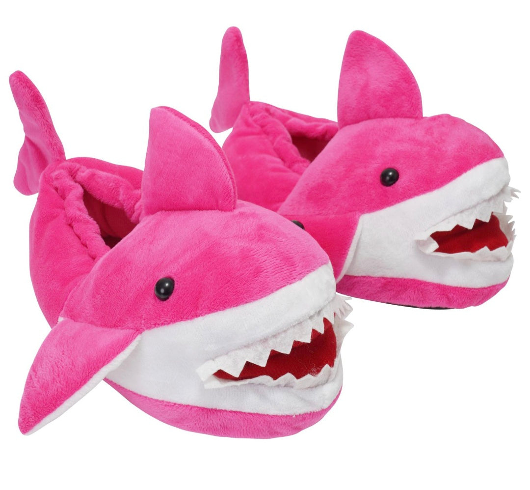 Kids Novelty 3D Shark Design Fullback Slippers Pink