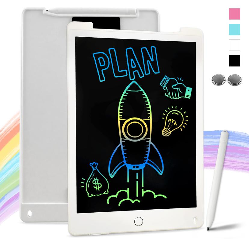 Richgv 12 Inch LCD Writing Tablet, Erasable Drawing Board with Delete Button, Magic Slate, Learn, Work, Doodle, Draw, Educational Toy (White)