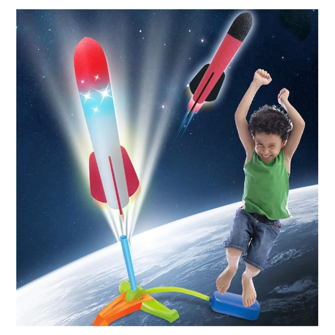 Pedal Rocket Catapult Toy - Foam Rocket Catapult Toy | Children's with LED Lights