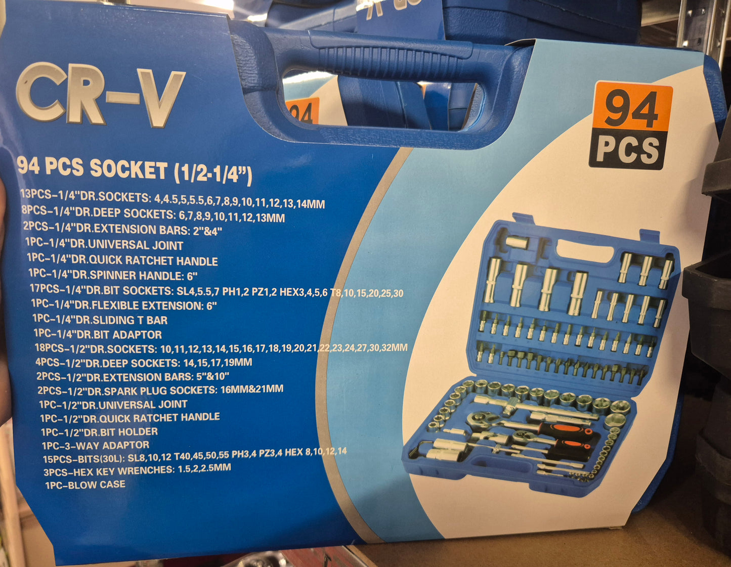 CR-V 94 PCS Socket Set with Case (1/2.1/4")