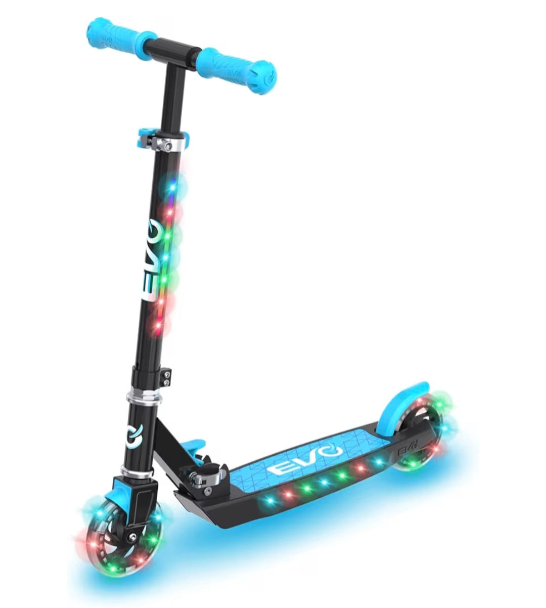 EVO Light Blast 2-Wheel Light-Up Scooter for Kids Ages 5–12 (Blue) | Foldable Kick Ride-On with LED Wheels & Adjustable Handlebar